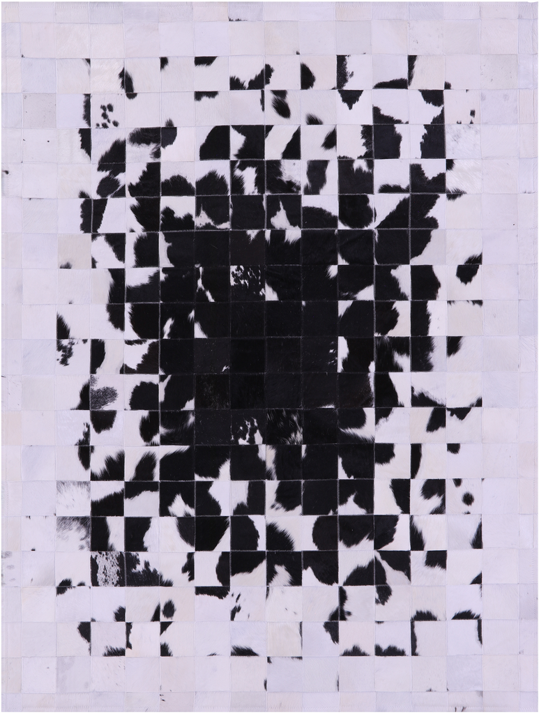 Black & White Patchwork Natural Cowhide Rug - 5' 0" x 6' 7"