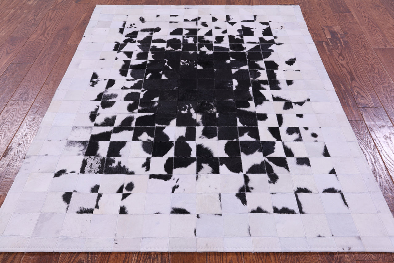 Black & White Patchwork Natural Cowhide Rug - 5' 0" x 6' 7"