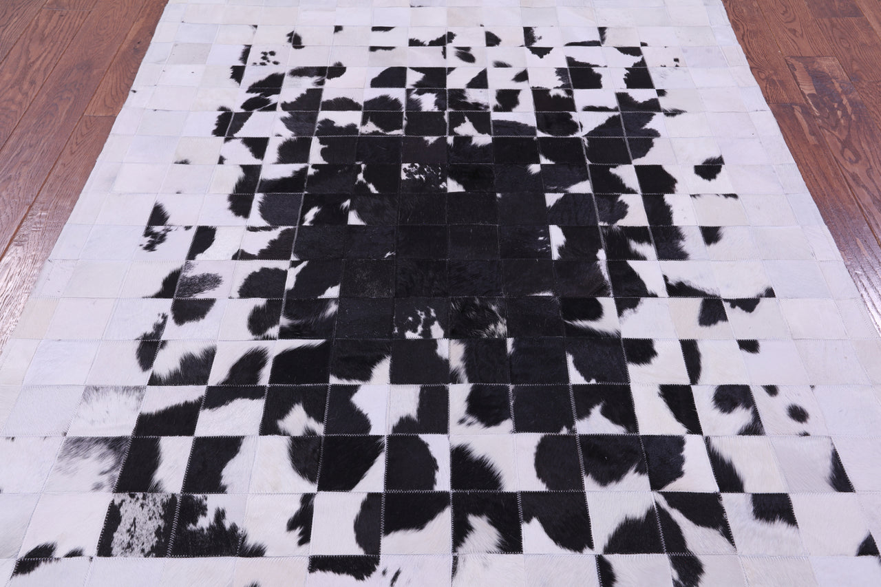 Black & White Patchwork Natural Cowhide Rug - 5' 0" x 6' 7"