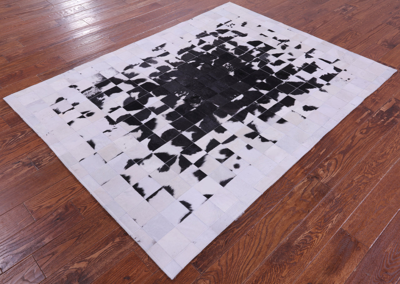 Black & White Patchwork Natural Cowhide Rug - 5' 0" x 6' 7"