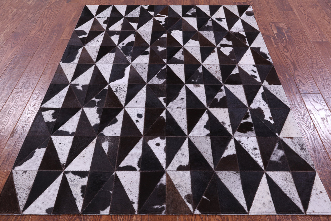 Brown Salt & Pepper Patchwork Natural Cowhide Rug - 5' 0" x 6' 5"