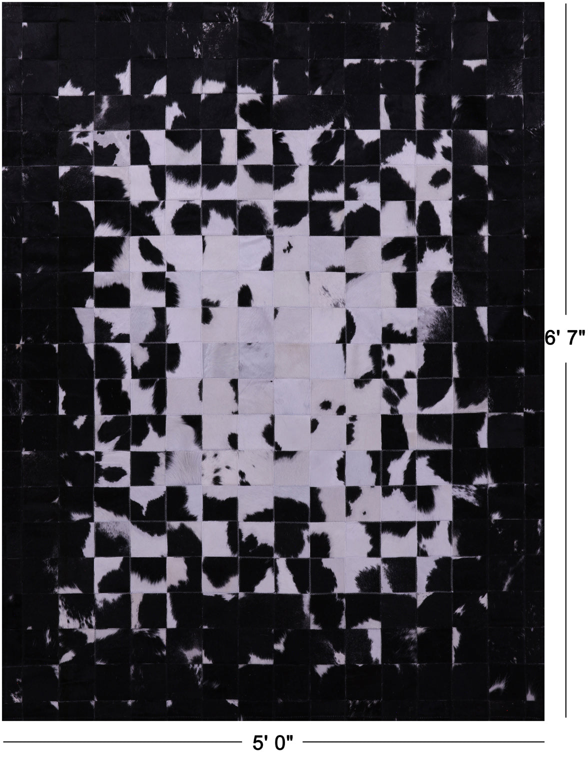 Black & White Patchwork Natural Cowhide Rug - 5' 0" x 6' 7"