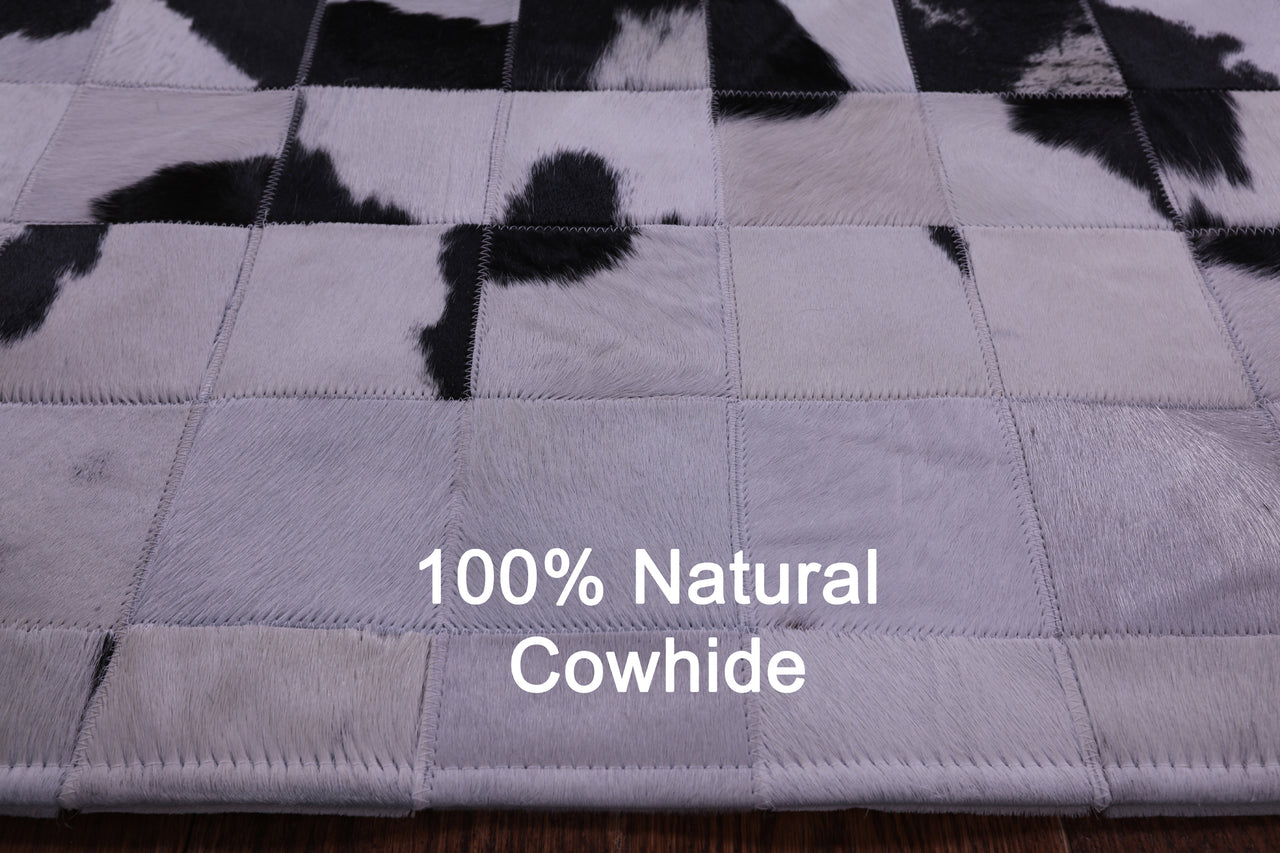Black & White Patchwork Natural Cowhide Rug - 5' 0" x 6' 7"