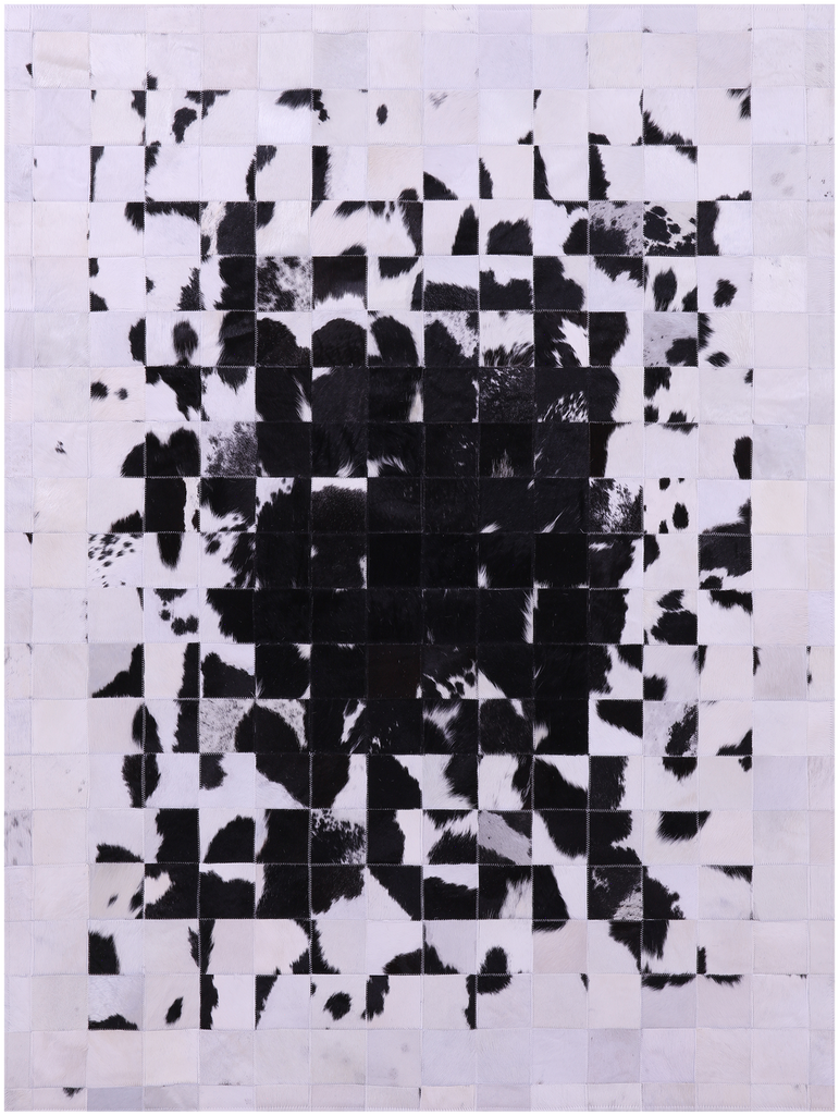 Black & White Patchwork Natural Cowhide Rug - 5' 0" x 6' 7"