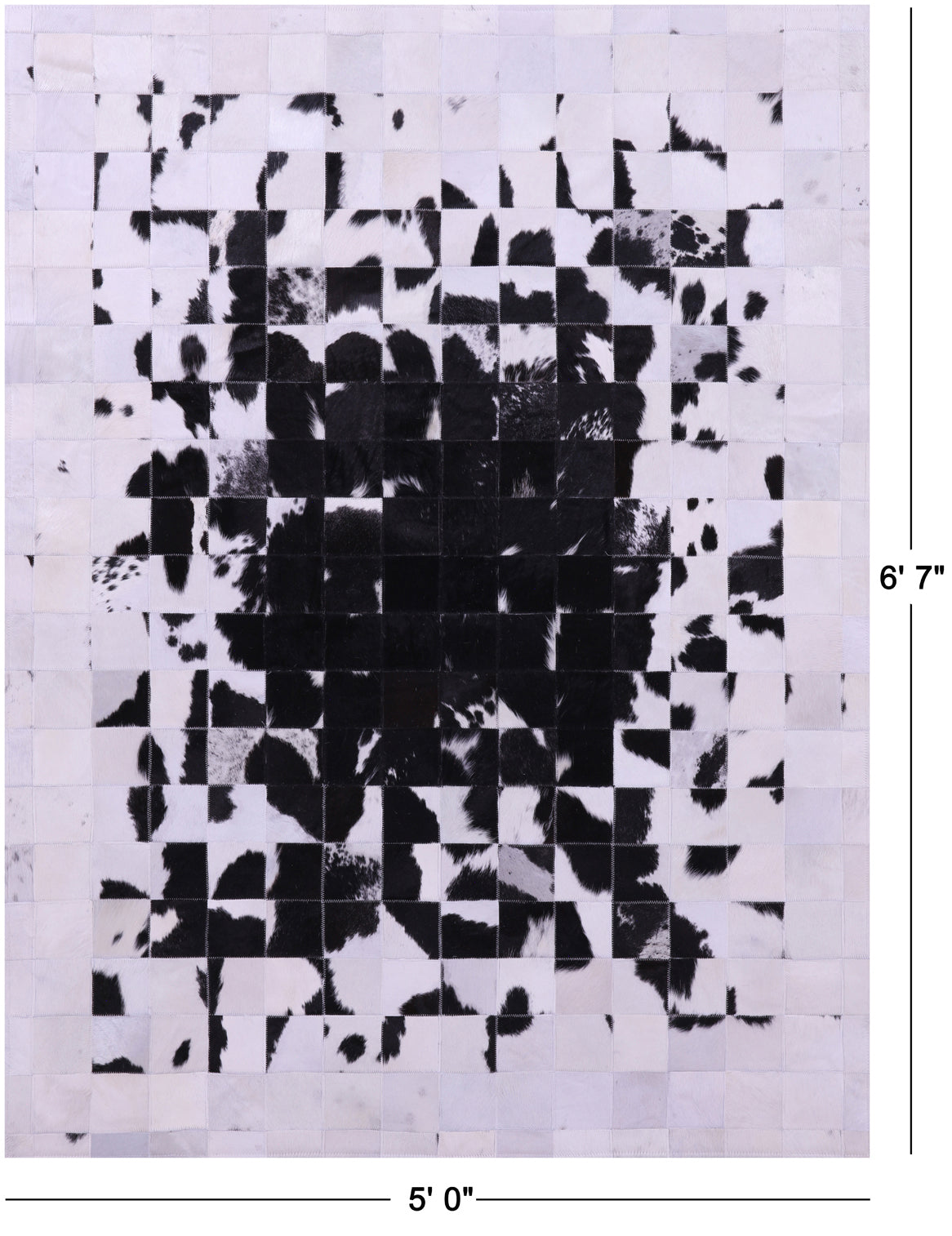Black & White Patchwork Natural Cowhide Rug - 5' 0" x 6' 7"