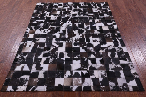 Brown & White Patchwork Natural Cowhide Rug - 5' 0