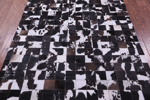 Brown & White Patchwork Natural Cowhide Rug - 5' 0