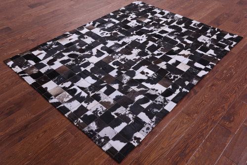 Brown & White Patchwork Natural Cowhide Rug - 5' 0