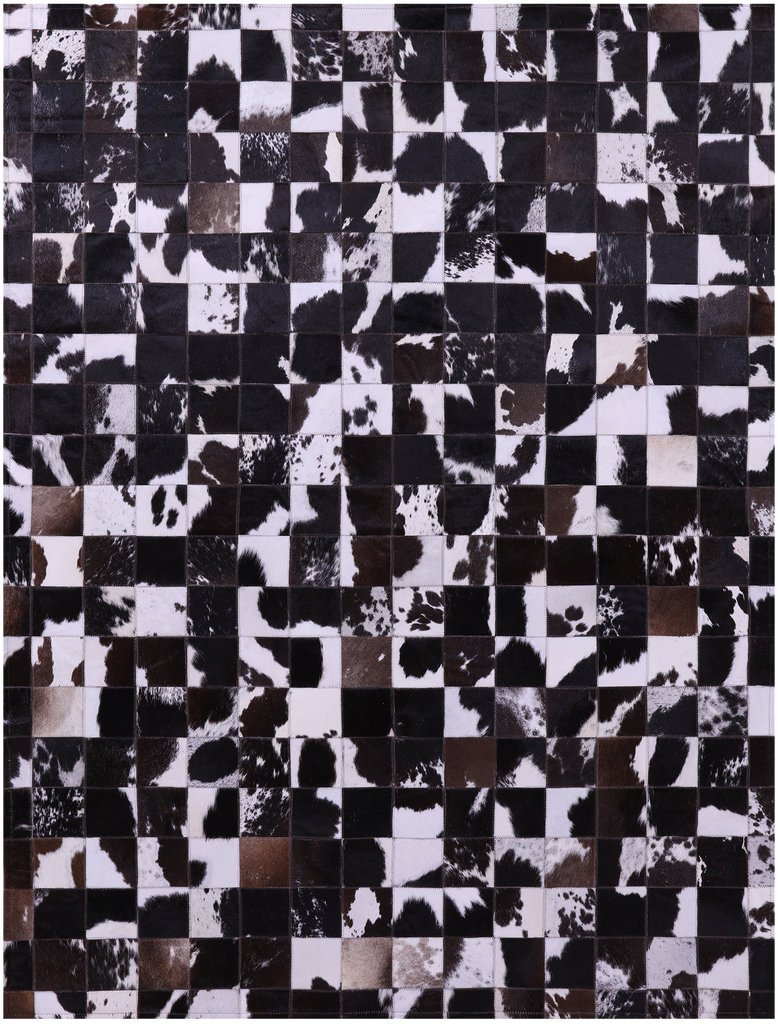 Brown & White Patchwork Natural Cowhide Rug - 5' 0" x 6' 7"