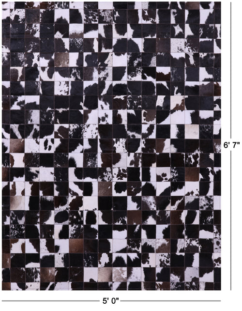 Brown & White Patchwork Natural Cowhide Rug - 5' 0