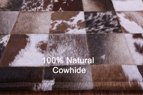 Brown & White Patchwork Natural Cowhide Rug - 5' 0