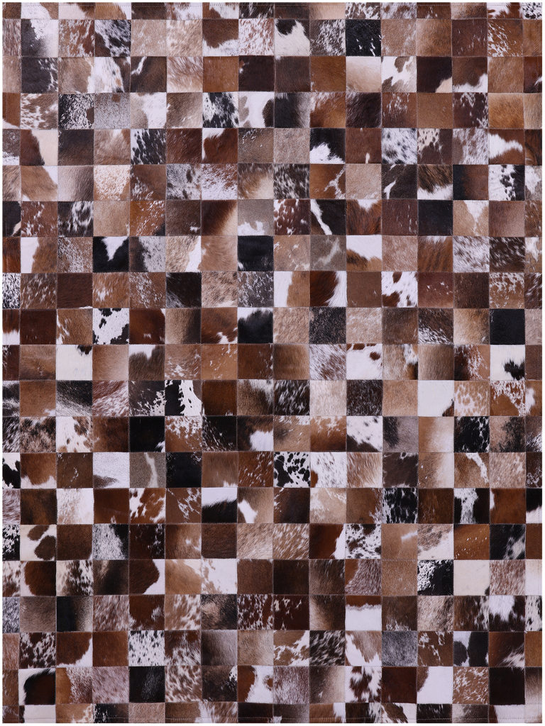 Brown & White Patchwork Natural Cowhide Rug - 5' 0" x 6' 7"