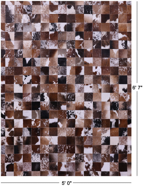 Brown & White Patchwork Natural Cowhide Rug - 5' 0