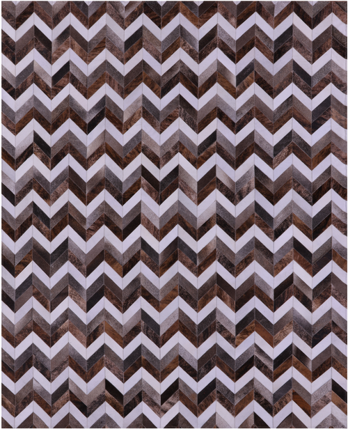 Brown & White Chevron Patchwork Grey Natural Cowhide Rug - 6' 7