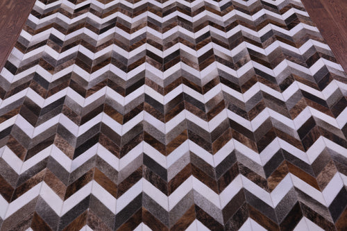 Brown & White Chevron Patchwork Grey Natural Cowhide Rug - 6' 7