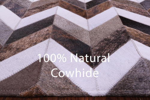Brown & White Chevron Patchwork Grey Natural Cowhide Rug - 6' 7