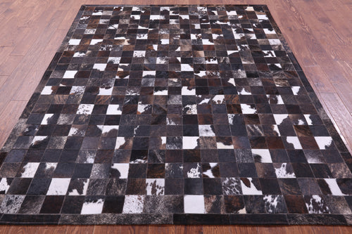 Brown & White Patchwork Brindle Natural Cowhide Rug - 6' 7