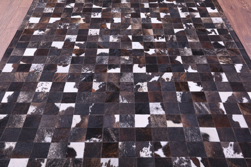 Brown & White Patchwork Brindle Natural Cowhide Rug - 6' 7