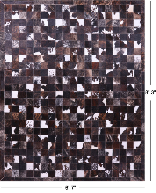 Brown & White Patchwork Brindle Natural Cowhide Rug - 6' 7