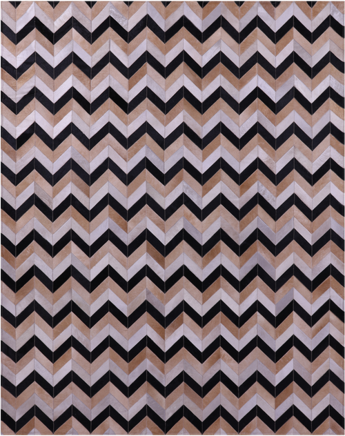 Brown & Beige Chevron Patchwork Black Natural Cowhide Rug - 6' 8