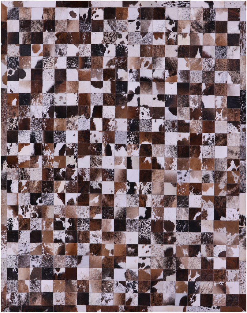 Brown & White Patchwork Brindle Natural Cowhide Rug - 6' 7" x 8' 3"