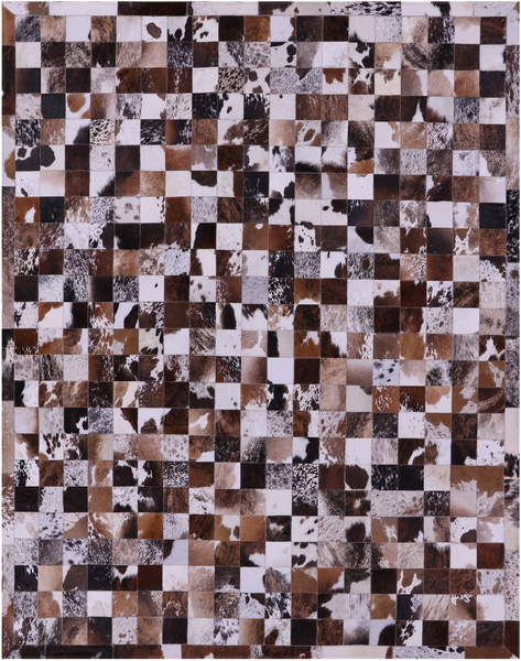 Brown & White Patchwork Brindle Natural Cowhide Rug - 6' 7" x 8' 3"