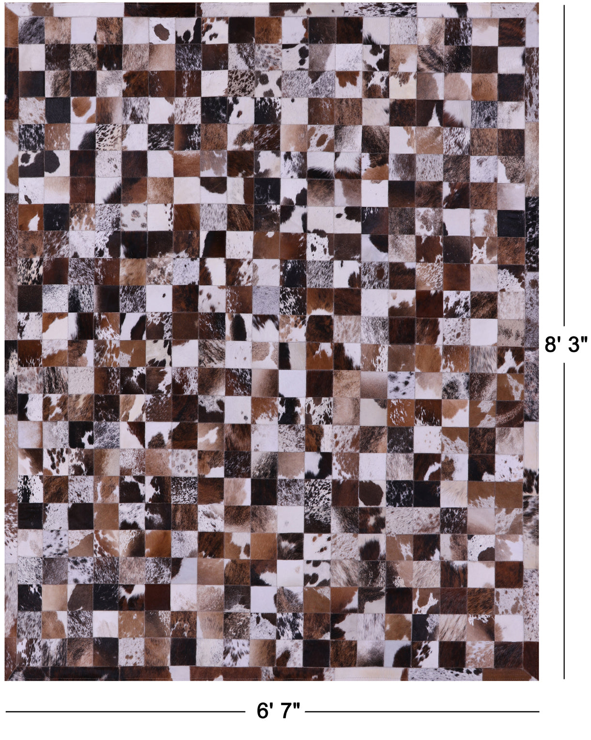 Brown & White Patchwork Brindle Natural Cowhide Rug - 6' 7" x 8' 3"
