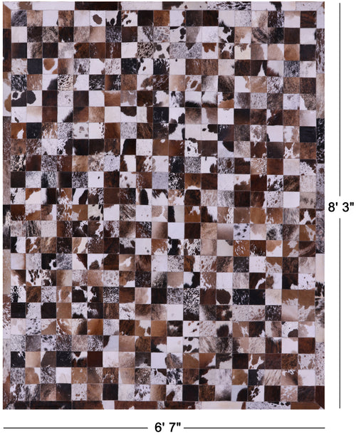 Brown & White Patchwork Brindle Natural Cowhide Rug - 6' 7