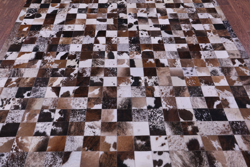 Brown & White Patchwork Brindle Natural Cowhide Rug - 6' 7