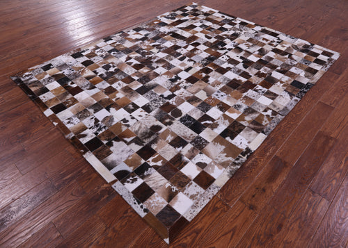 Brown & White Patchwork Brindle Natural Cowhide Rug - 6' 7