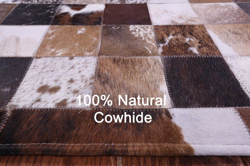 Brown & White Patchwork Brindle Natural Cowhide Rug - 6' 7