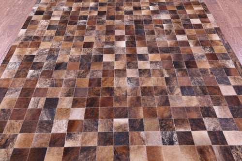 Brindle Patchwork Brown Natural Cowhide Rug - 6' 7
