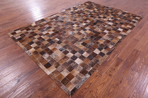 Brindle Patchwork Brown Natural Cowhide Rug - 6' 7