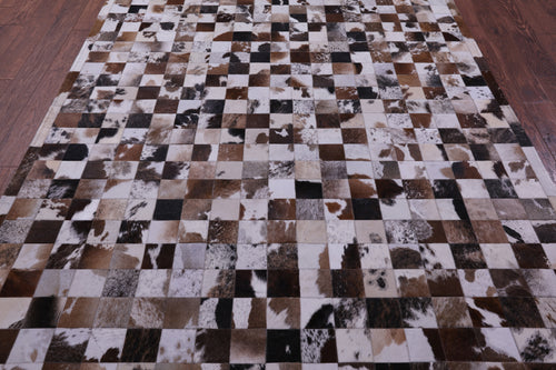Brown & White Patchwork Natural Cowhide Rug - 6' 7