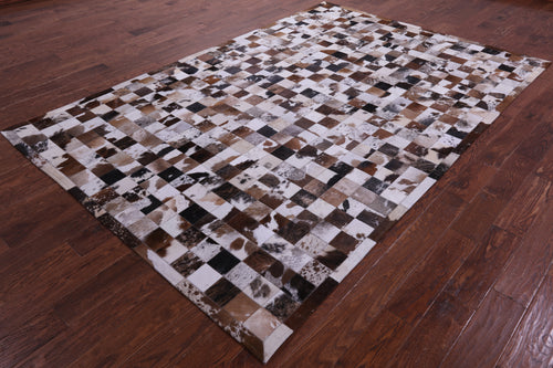Brown & White Patchwork Natural Cowhide Rug - 6' 7