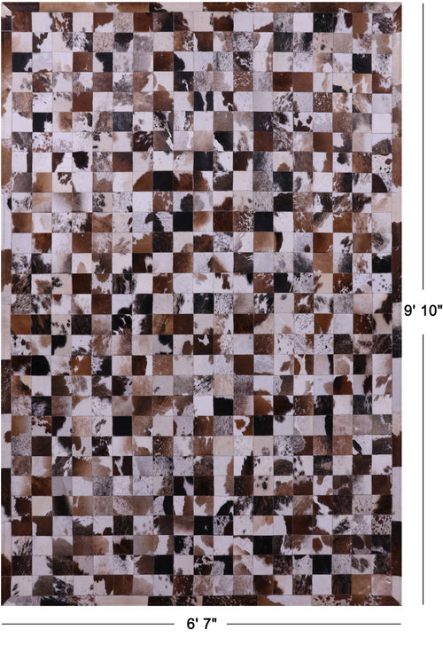 Brown & White Patchwork Natural Cowhide Rug - 6' 7