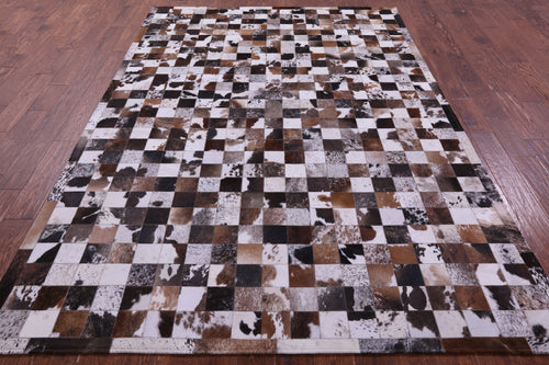 Brown & White Patchwork Natural Cowhide Rug - 6' 7