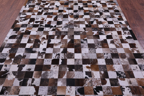 Brown & White Patchwork Natural Cowhide Rug - 6' 7