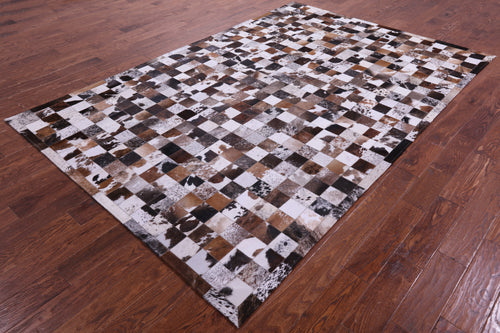 Brown & White Patchwork Natural Cowhide Rug - 6' 7