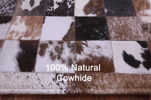 Brown & White Patchwork Natural Cowhide Rug - 6' 7