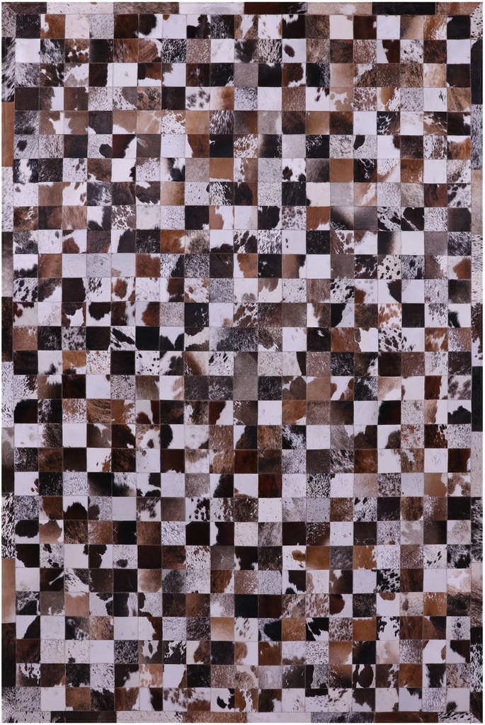 Brown & White Patchwork Natural Cowhide Rug - 6' 7" x 9' 10"