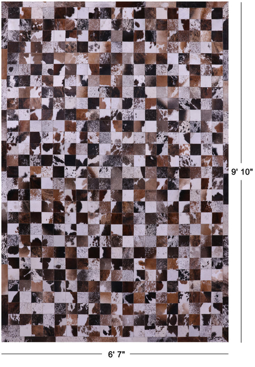 Brown & White Patchwork Natural Cowhide Rug - 6' 7