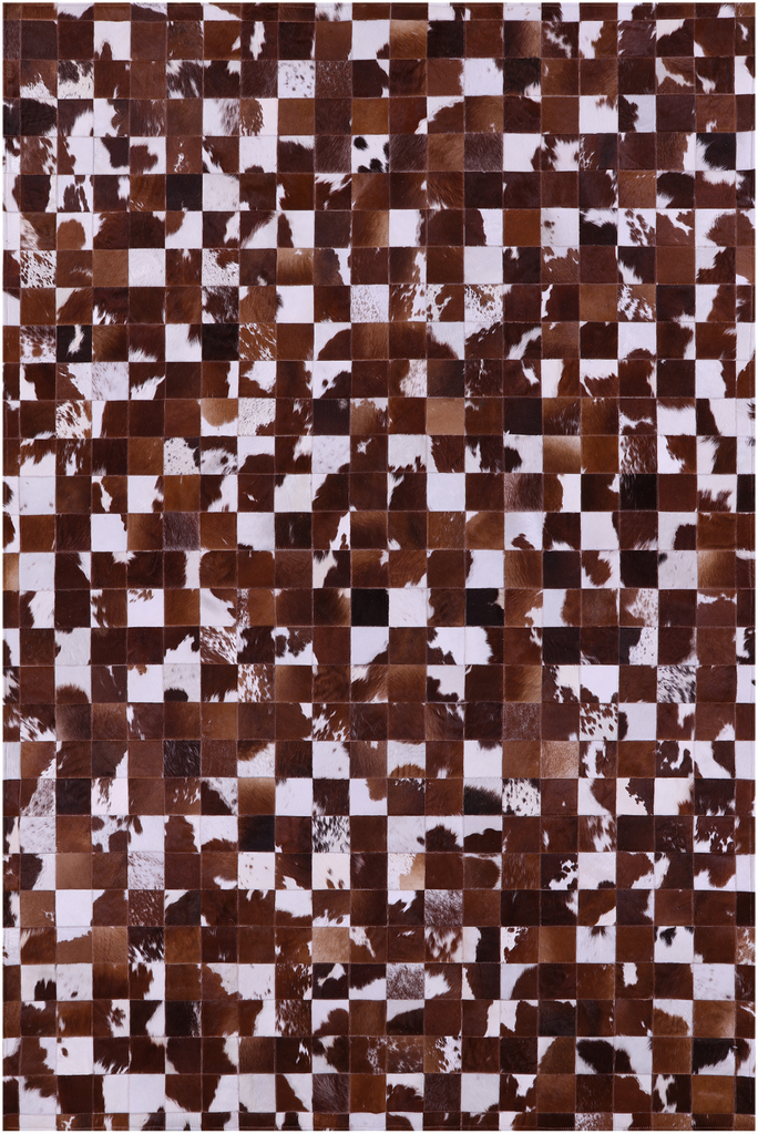 Brown & White Patchwork Natural Cowhide Rug - 6' 7" x 9' 10"