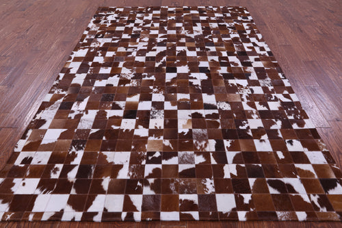 Brown & White Patchwork Natural Cowhide Rug - 6' 7