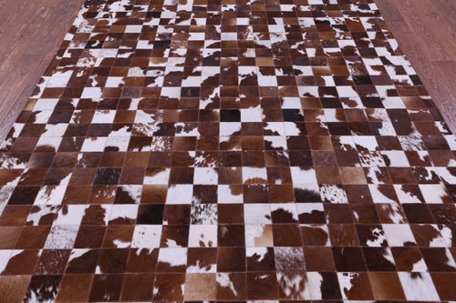 Brown & White Patchwork Natural Cowhide Rug - 6' 7