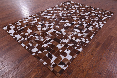 Brown & White Patchwork Natural Cowhide Rug - 6' 7