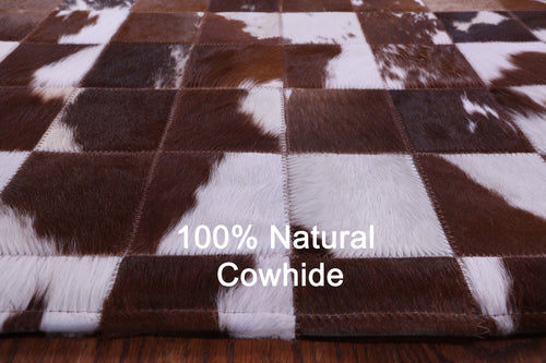 Brown & White Patchwork Natural Cowhide Rug - 6' 7