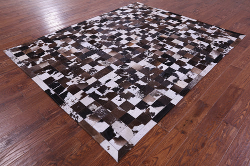 Brown & White Patchwork Natural Cowhide Rug - 6' 7