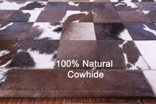 Brown & White Patchwork Natural Cowhide Rug - 6' 7