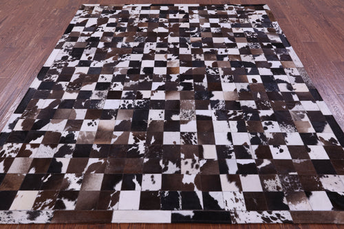 Brown & White Patchwork Natural Cowhide Rug - 6' 7